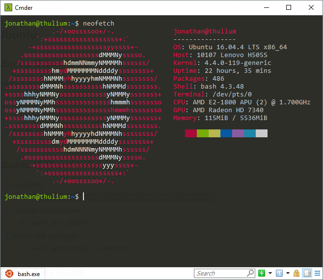 OS and hardware details from Neofetch